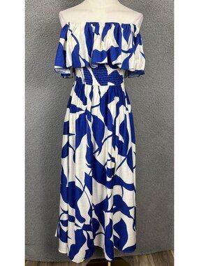 Cupshe Women's Blue & White Off-Shoulder Maxi Dress  Size Small New With Tags.